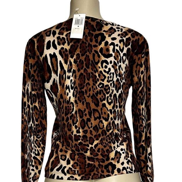New Avvenire Knit Top Women’s Med Jaguar Print Pullover Long Sleeve Beaded NWTs - Picture 9 of 12